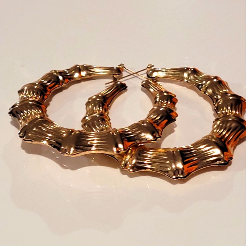 Goldtone Bamboo Earrings, 3.25 inches